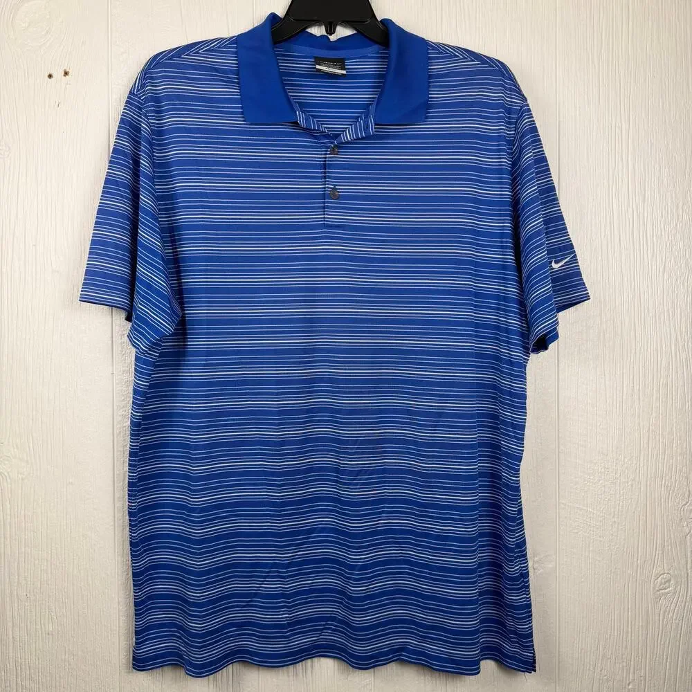 NikeGolf Dri-Fit Polo shirt men’s 2XL blue/ white stripe Really nice Shirt.